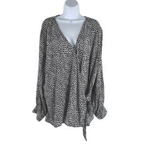 Talbots Wrap Top 2X Black White Printed Long Sleeve Viscose NWT TP-3557